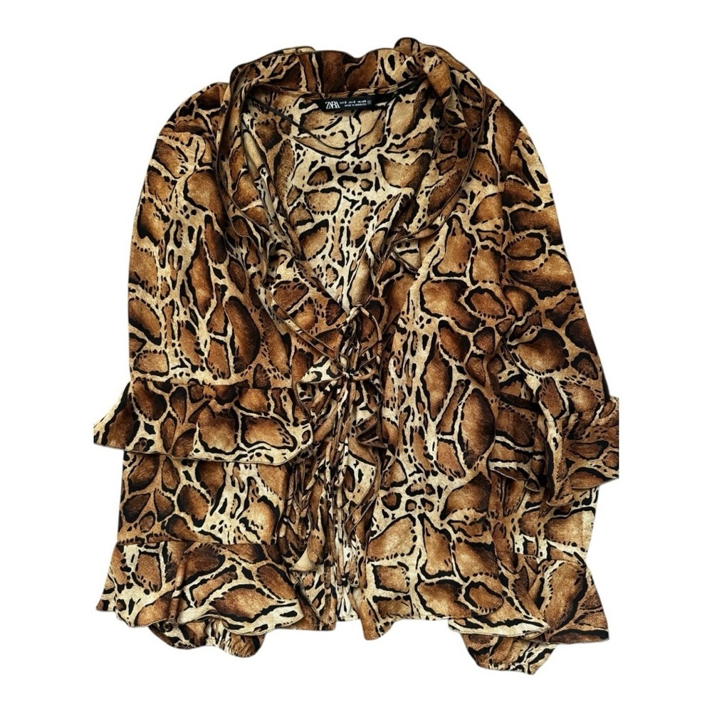 🐆 ZARA Ruffled Animal Print Blouse | Size S | New